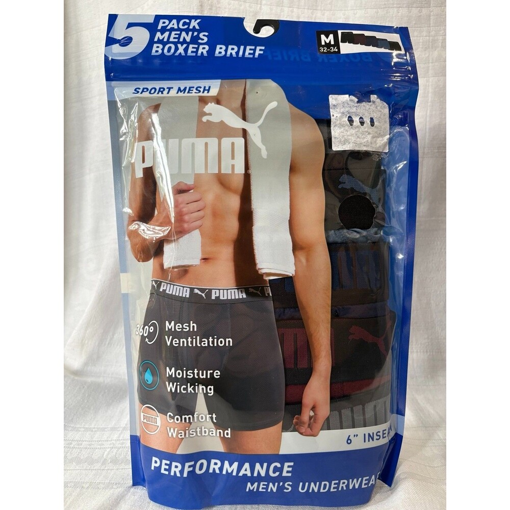 PUMA Men’s Boxer Briefs M 32-34 5 Pack Sport Mesh DryCELL 6" Inseam NWT